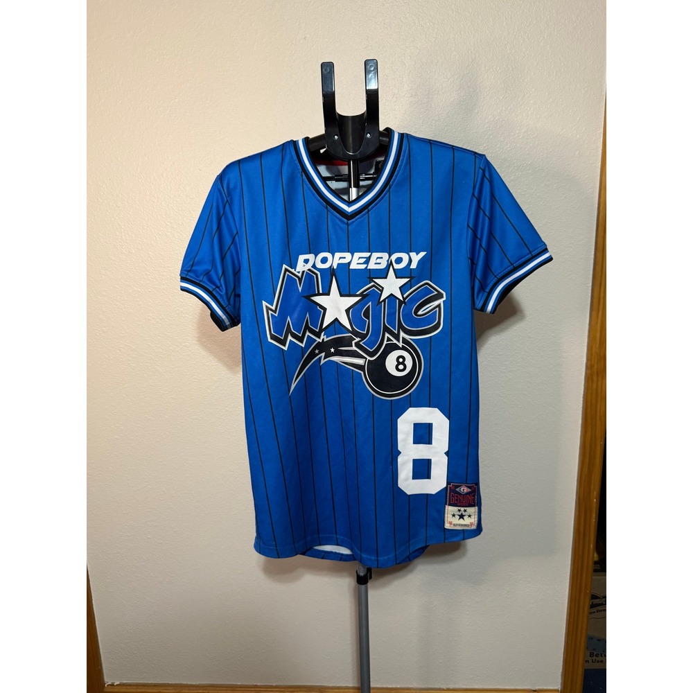 Dopeboy Magic Blue Pinstripe 8-Ball Jersey Mens Size Large Streetwear Graphic Te